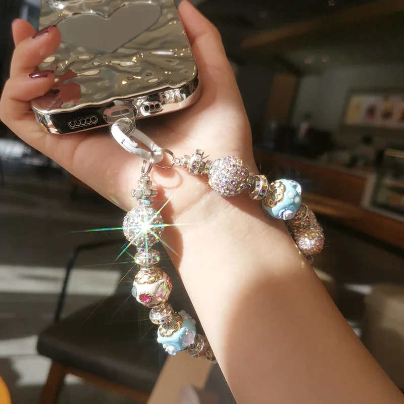 Mobile Phone Lanyard Wrist Strap with Luxurious Rhinestone Love Ball Chain Universal Pendant Camera Jewelry Anti Drop Pendant image 2