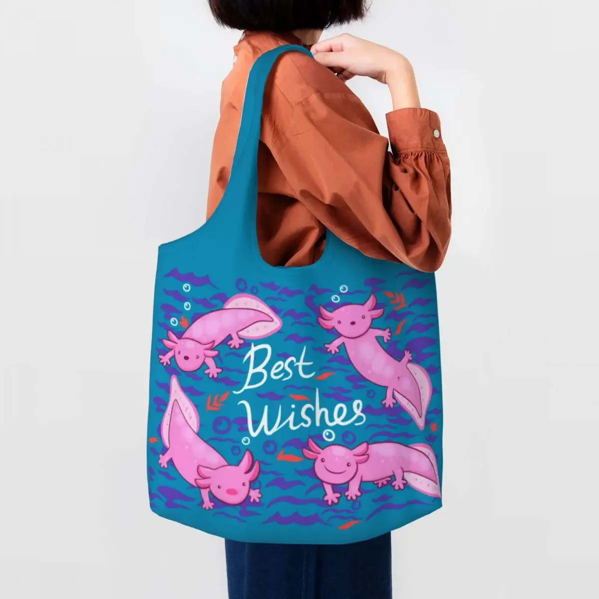 

Axolotl Groceries Tote Shopping Bags Women Fashion Salamander Animal Canvas Shoulder Shopper Bags Large Capacity Bags Handbags