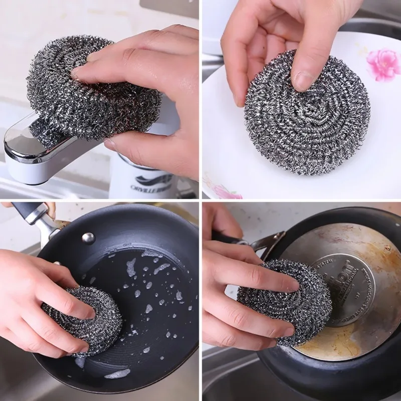 Stainless Steel Scrubber Cleaning Brushes Dish Ball Bowl Scouring Pad Pot Pan Easy To Clean Wash Brush Kitchen Cleaning Tools