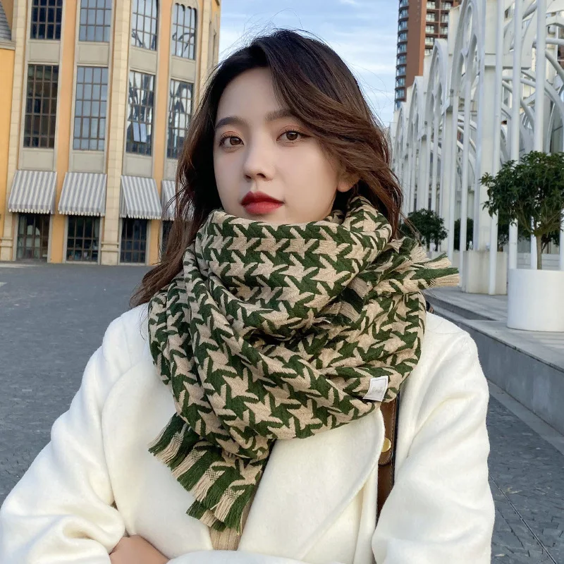 Elegant Women Artificial Cashmere Pashmina Plaid Scarf Lady Winter Warm Scarves College Leisure Shawl Wraps Christmas Gift