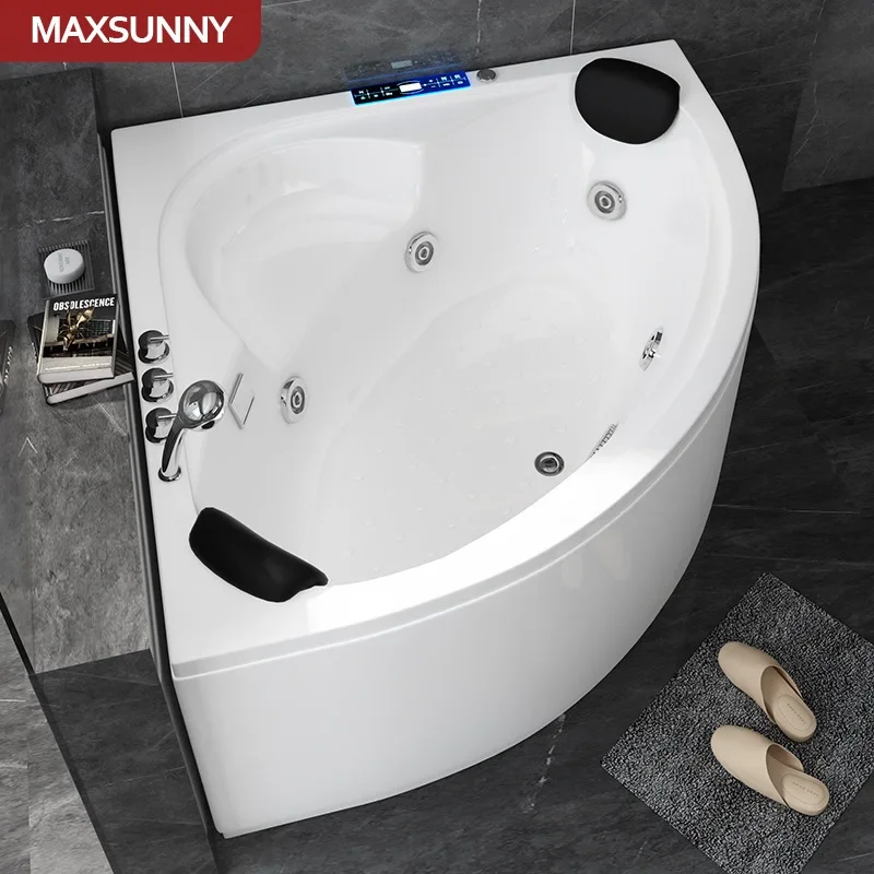 Free-standing acrylic triangular curved bathtub skirt surfing massage constant temperature double large fan-shaped bathtub