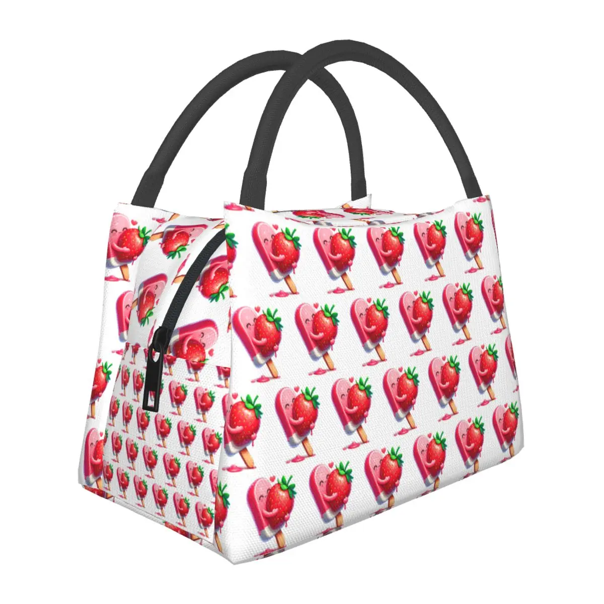 Strawberry Ice Cream Dessert Lightweight Handheld Insulated Lunch Bag Aluminum Foil Liner for Adults Students Travel Picnic