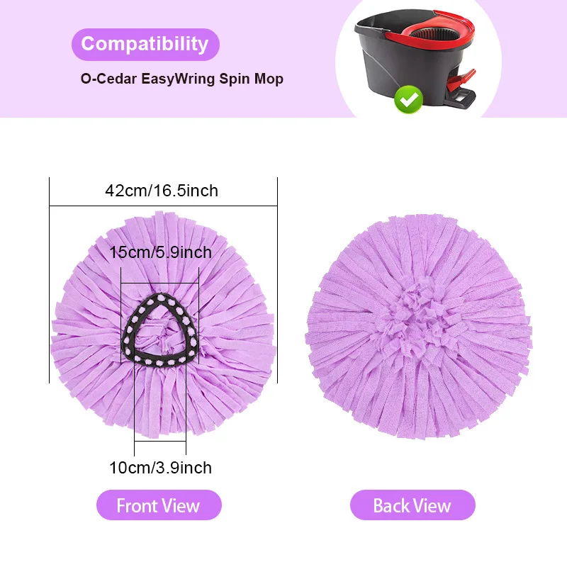 2PCS Mop Head Replacement Microfiber Mop Refills Suitable for Vileda O-cedar Triangular Cotton Yarn 360 Degree Rotating Mop