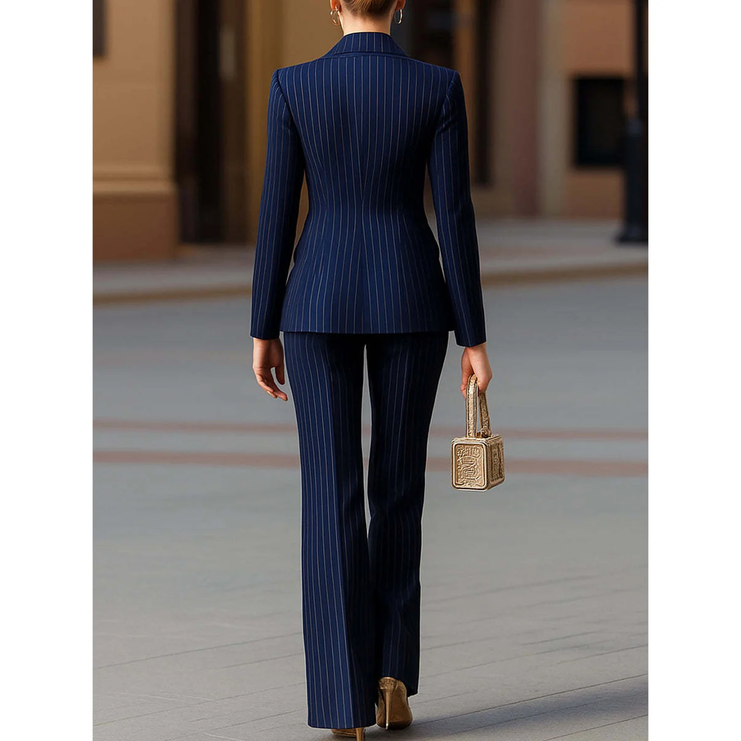 Allingentle Striped Women's Pantsuit Outfit 2 Piece Suit Blazer & Trousers Elegant for Business Casual Customize