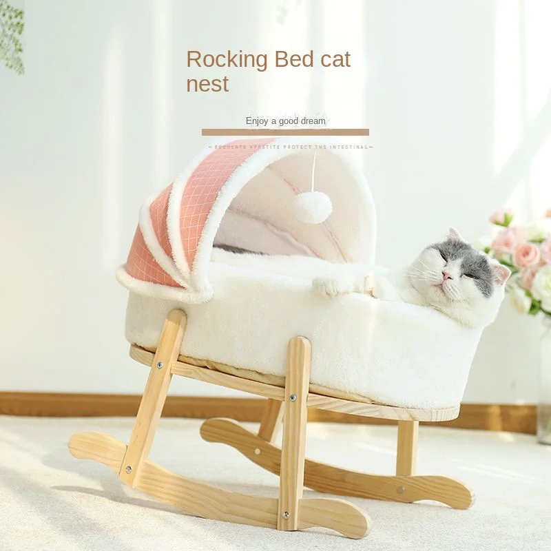 

YY Villa Semi-Enclosed Baby Swing Cradle Pet Nest Bed Pink Cat Supplies