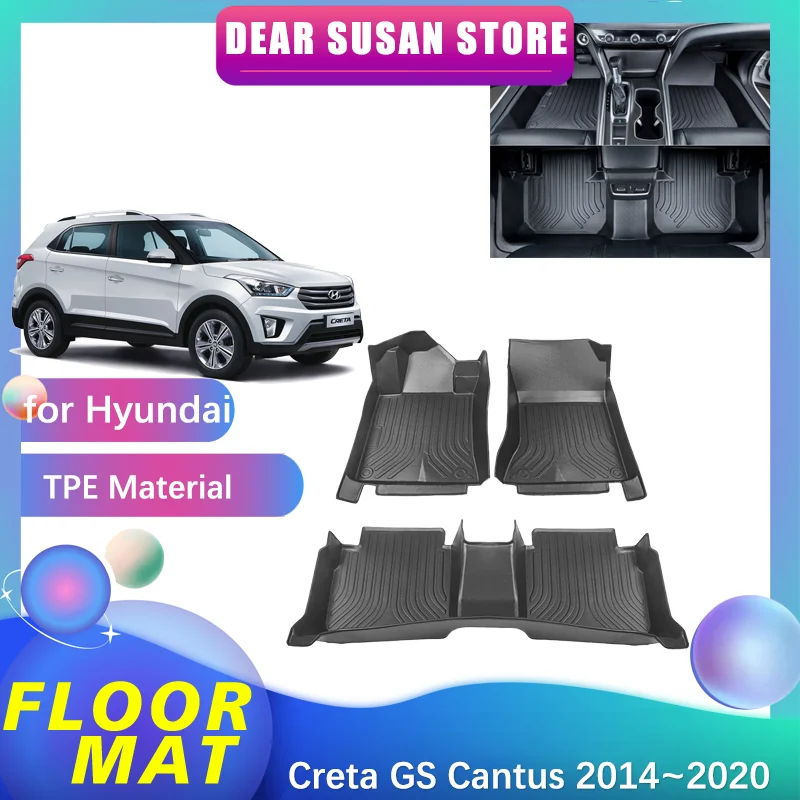 Car Floor Mat for Hyundai Creta GS Cantus 2014~2019 2015 2016 Foot Auto Parts TPE Liner Carpet Pad Custom Cover Rug Accessories