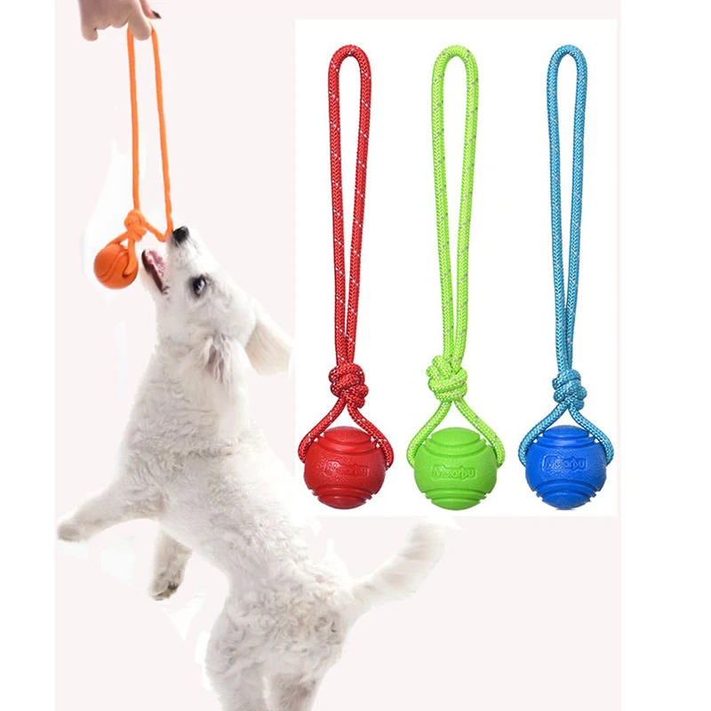 Dog Training Ball on Rope Cotton Rope Ball Toy Nontoxic Durable Interactive Dog Toy for Big Small Dogs Catching Throwing Tugging