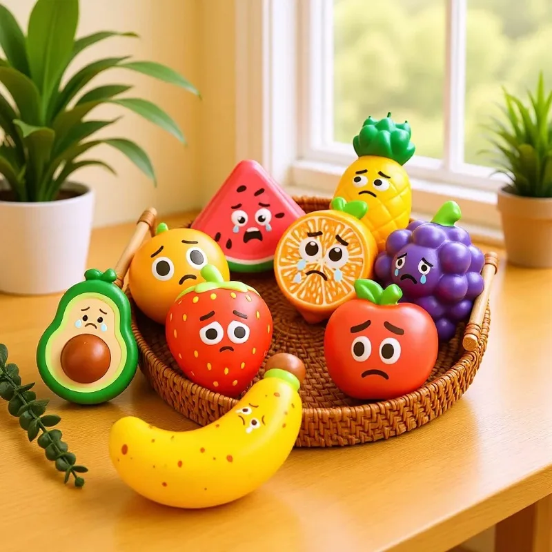 Fruit Squishy Squeeze Toys Banana Watermelon Pineapple Soft Stretchy Fidget Toy Stress Relief Sensory Toy for Kids Birthday Gift