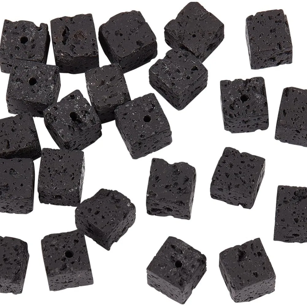 about 45~48Pcs 8x8mm Natural Lava Beads Black Cube Lava Bead Square Lava Black Chakra Beads Round Loose Gemstone