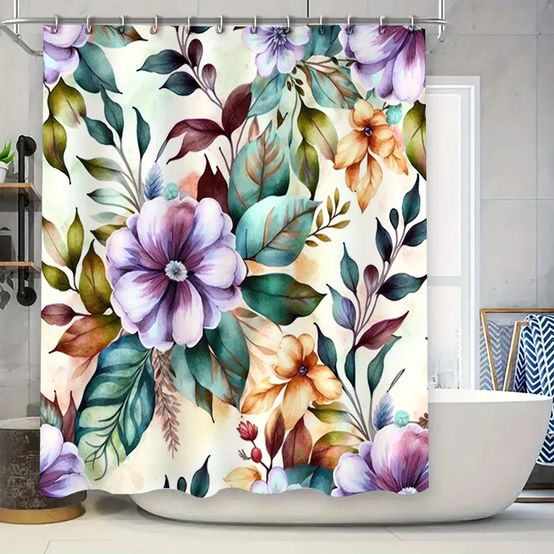 

Занавеска для душа с акварельным цветочным принтом, лаванда, зеленый, белый, оранжевый, декоративный коврик для ванной, набор для украшения дома, ванной комнаты, удлиненный 180