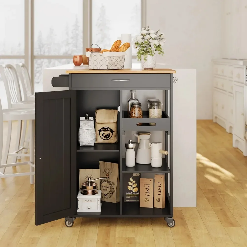 

Kitchen Island Cart with Three-Tier Storage Rack, Microwave Cart with Removable Tray for Dining Room, Black