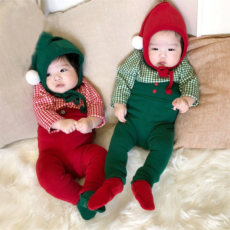 INS Style Chic Baby Christmas Clothing Sets Plaid Top High Waist Pants Hat Sets Coral Fleece Vest Waistcoat For Xmas New Year