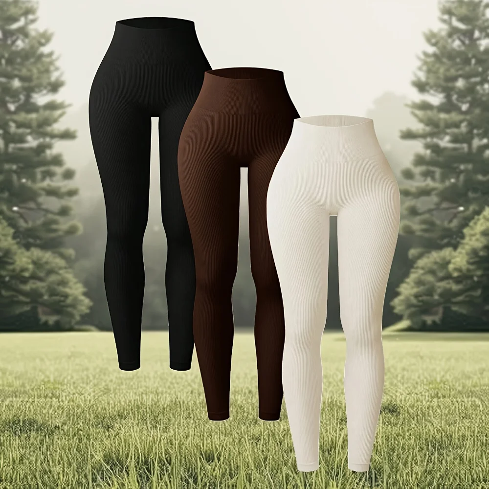 Women's Seamless Knit High Waist Yoga Leggings, Butt Lifting Slim Fit Sports Pants for Running & Fitness Training