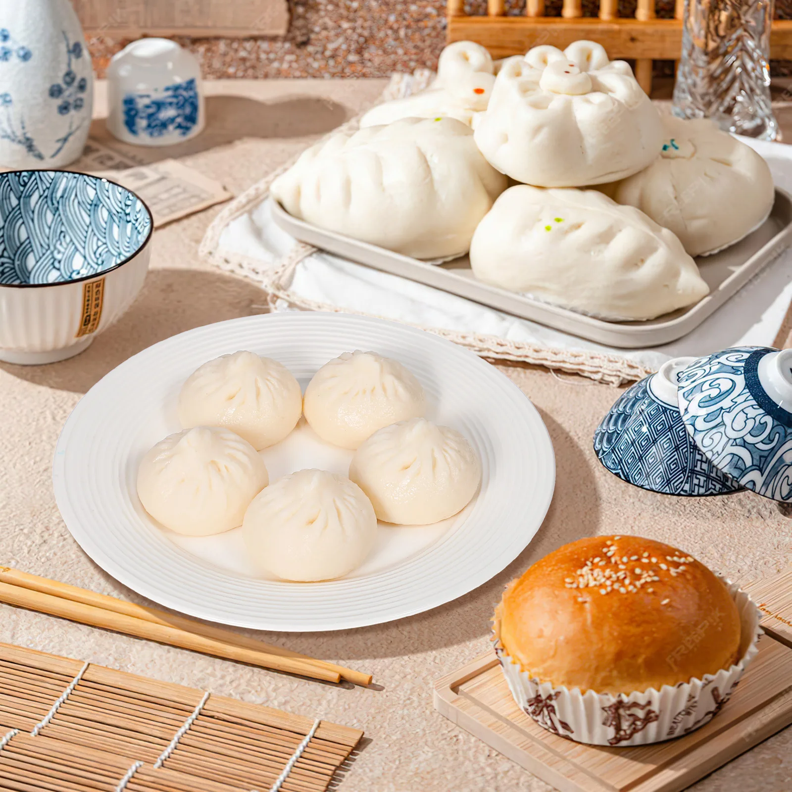 

5pcs Simulated Buns Food Toy Steamed Stuffed Prop Kitchen Decor PVC Material High Simulation Chinese Breakfast Model Ornament