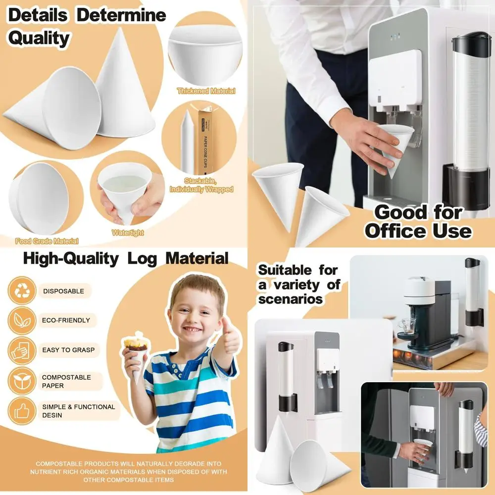 

Толстые 1000 упаковок одноразовых бумажных конусов на 4 унции с настенным диспенсером для ресторанов, дома и офиса (черные)