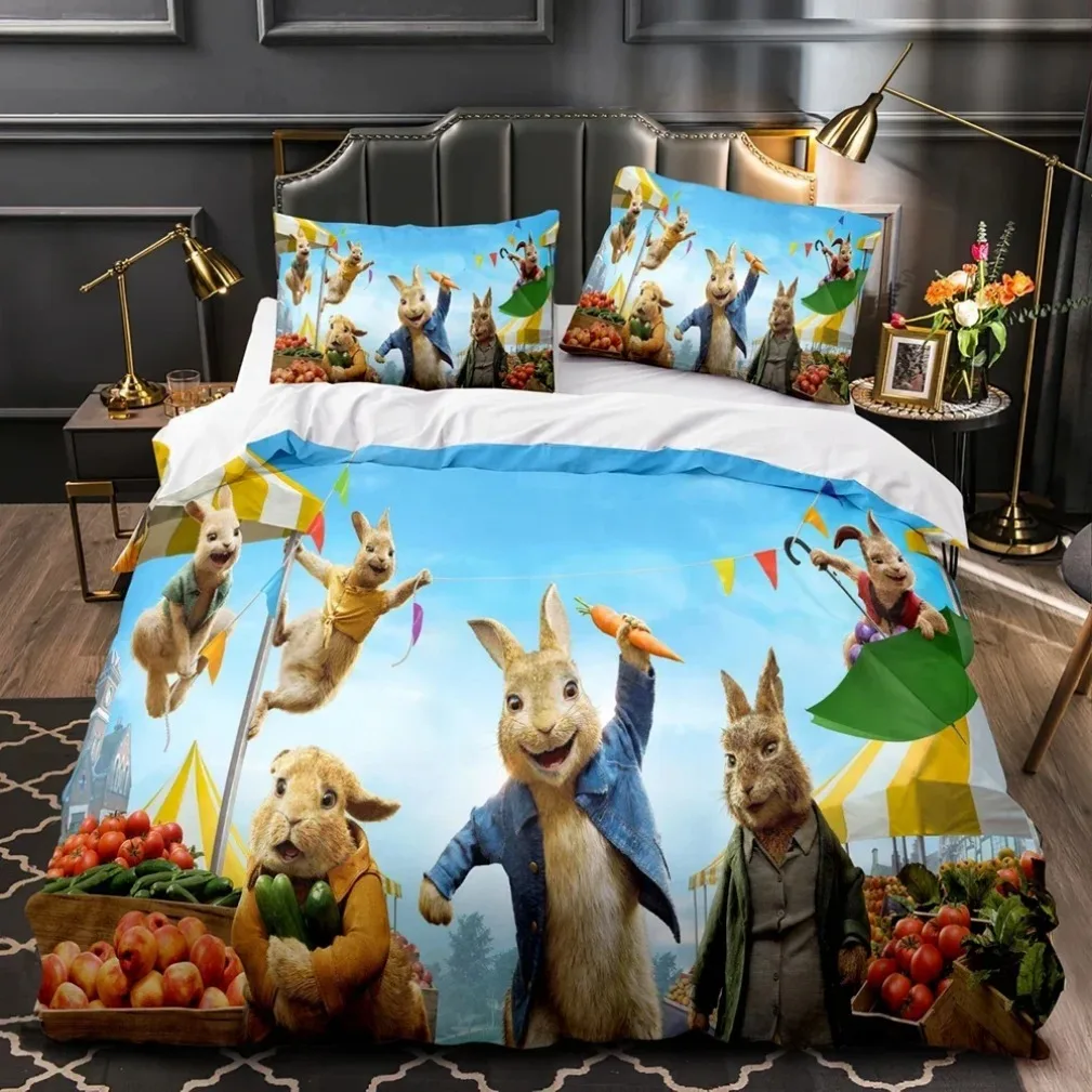 Peter The Rabbit World Bedding Sets,cartoon rabbit Duvet Cover Pillow Cases Queen King Size Quilt Cover Gift