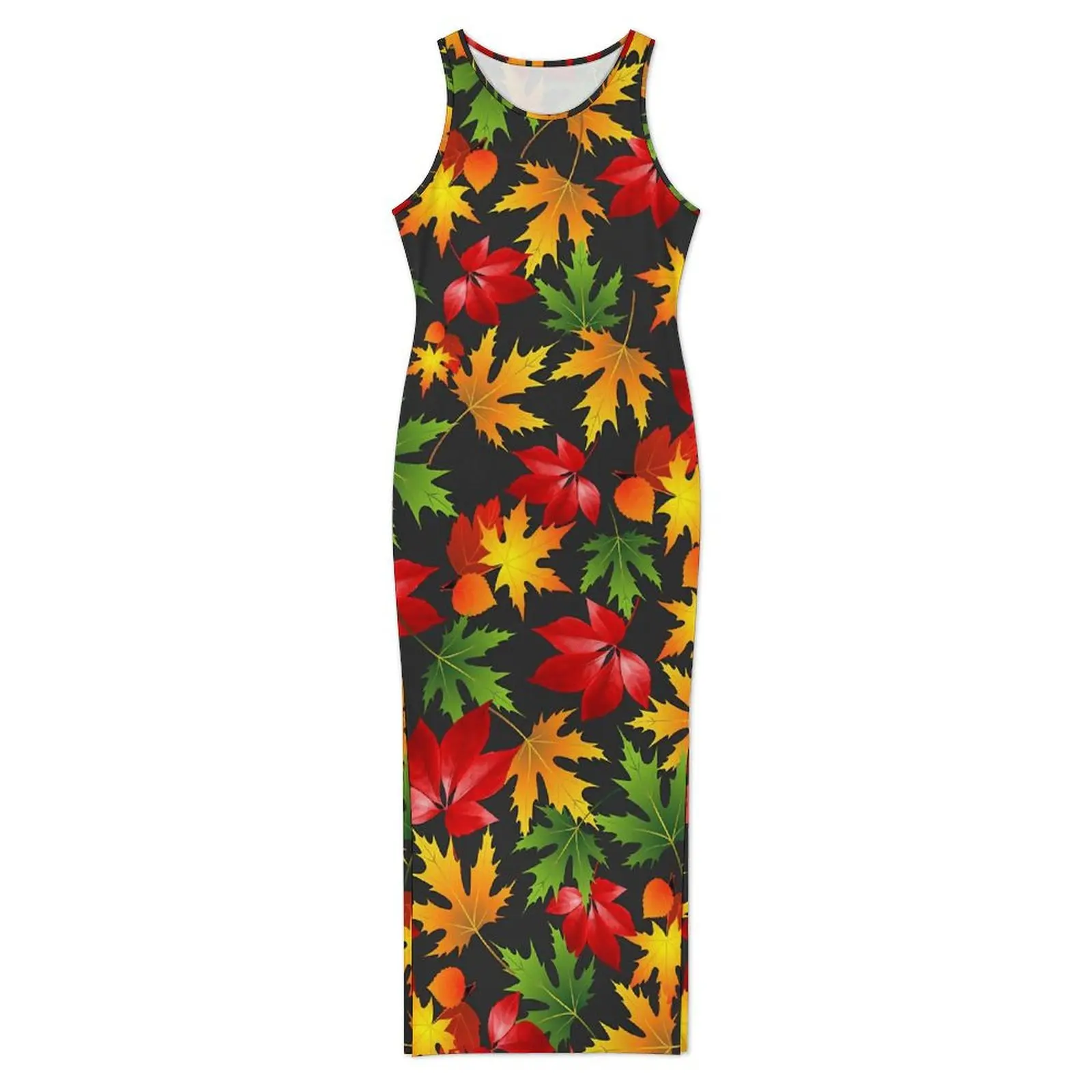 فستان مابل ليف بدون أكمام مطبوع ملون فساتين ماكسي Y2k غير رسمية أنيقة فستان ضيق للسيدات جرافيك كبير الحجم