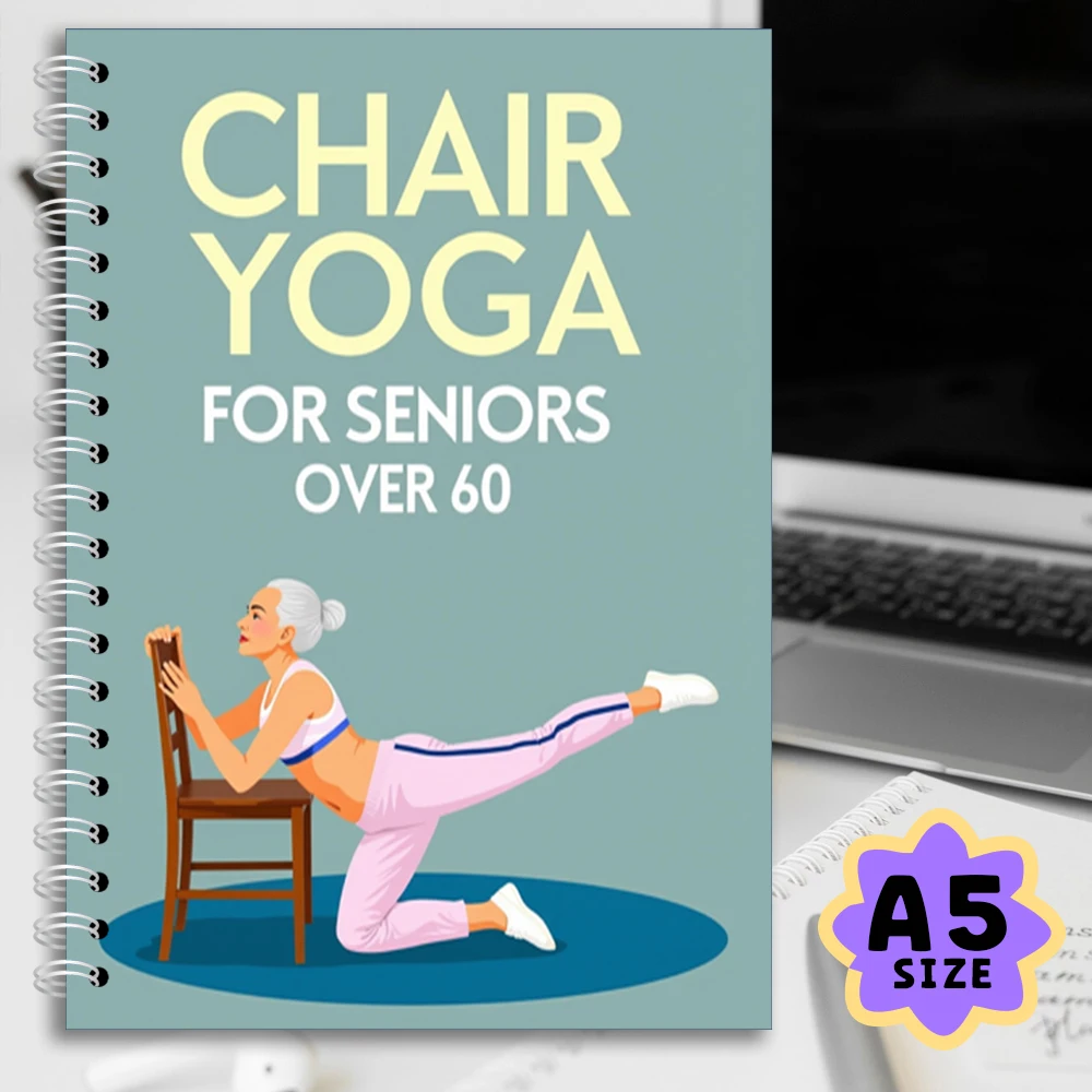 Chair Yoga Logbook Notebook Fitness Plan for Seniors 60 and Above, Gentle Seated Yoga 30 Day Challenge for Flexibility Balance,