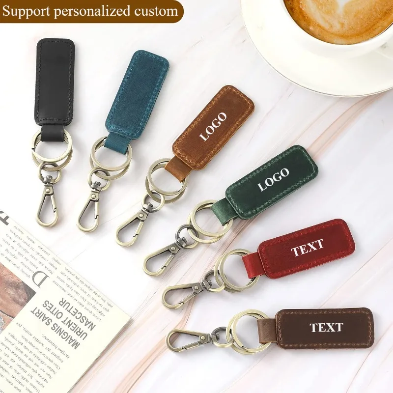 Genuine Leather Retro Cowhide Keychain Metal Lobste Clasp Pendant Fashion Custom Personalize LOGO Anti-lost Car Keyring Wholesal