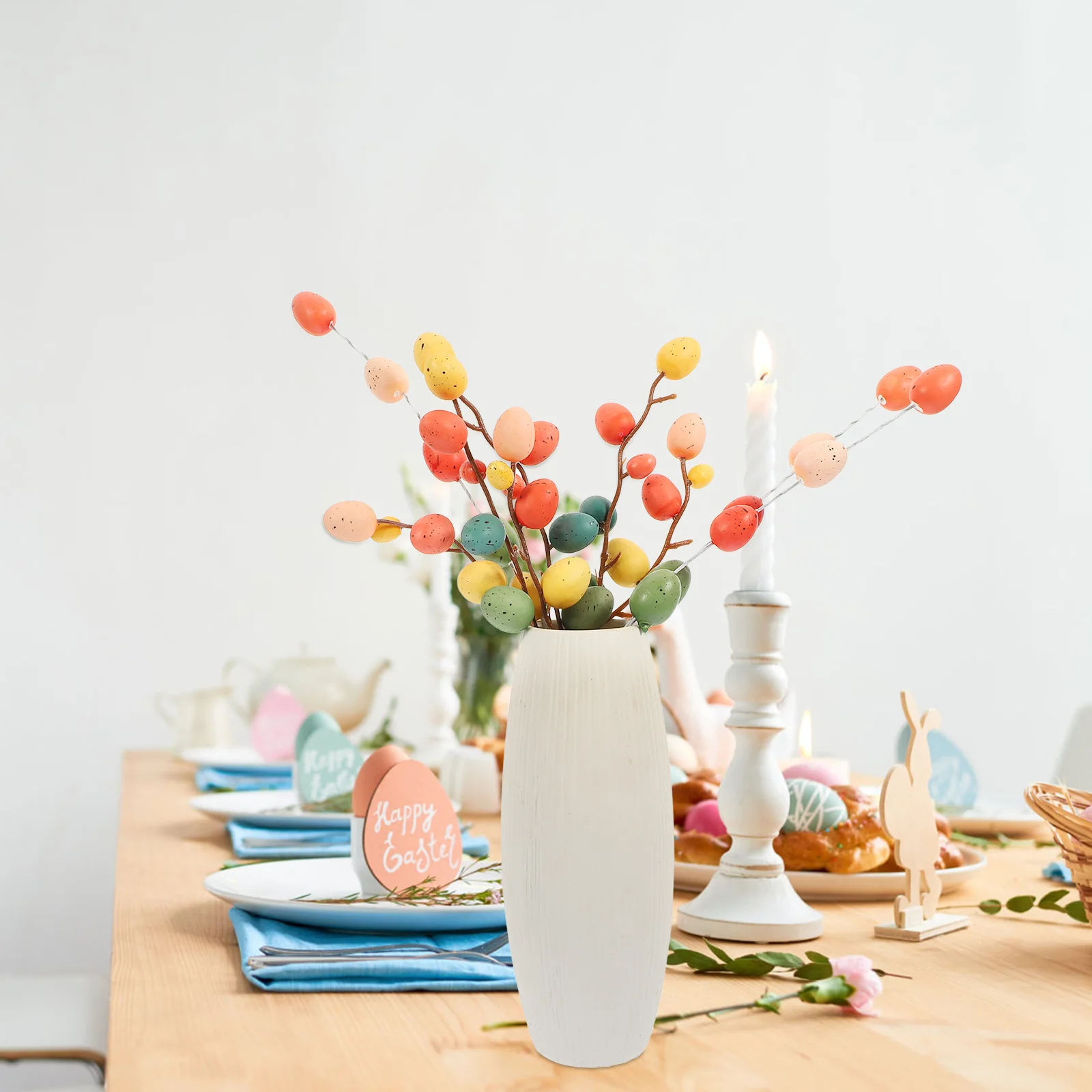 

6pcs Easter Egg Branches Fake Eggs Bouquet For Flower Arrangements Decorative Egg Stem Diy Easter Decoration Artificial Branch