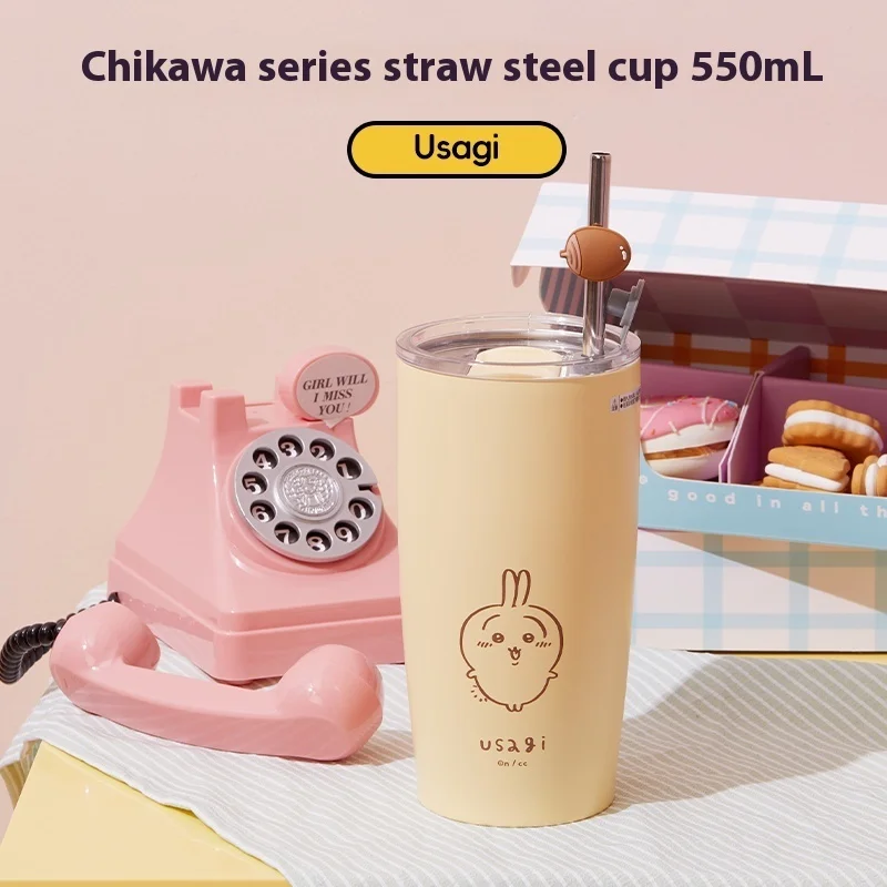 

Miniso Chiikawa Insulated Cup, Glass Cup, Large Capacity 550ml Usachi Small Eight Water Cup, Chiikawa Straw Cup