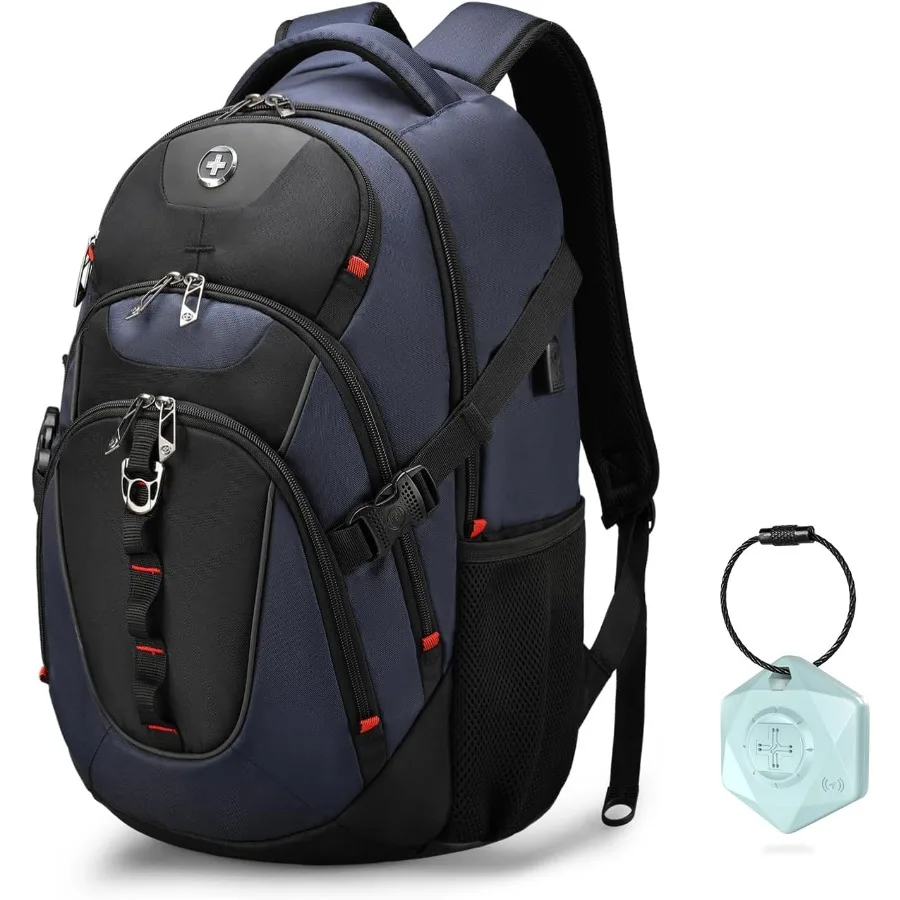 حقيبة ظهر للسفر بتصميم Swissdigital للرجال مع Apple Find My Laptop Backpack مع منفذ شحن USB وحقيبة إضافية لحماية RFID