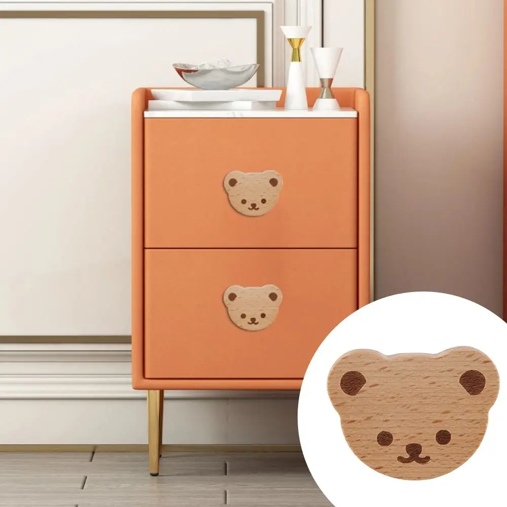 Creative Wooden Drawer Knob Single Hole Design with Screw Cabinet Knob Bear Shape Door Handle Home