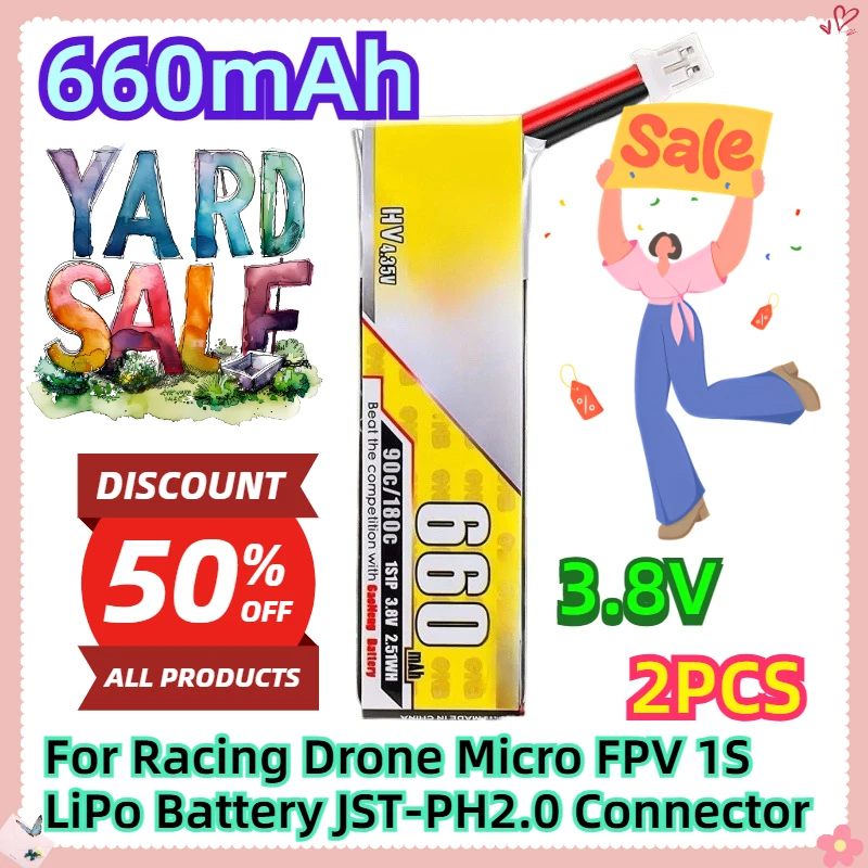 

For Racing Drone Micro FPV 1S 660mAh 3.8V LiPo Battery JST-PH2.0 Connector 2pcs