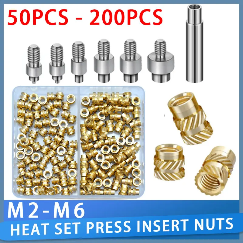 M2 M2.5 M3 M4 M5 Hot Melt Brass Insert Nut Heat Threaded Insert Nut Tool Soldering Iron Tip Set for Plastic 3D Printing Kit