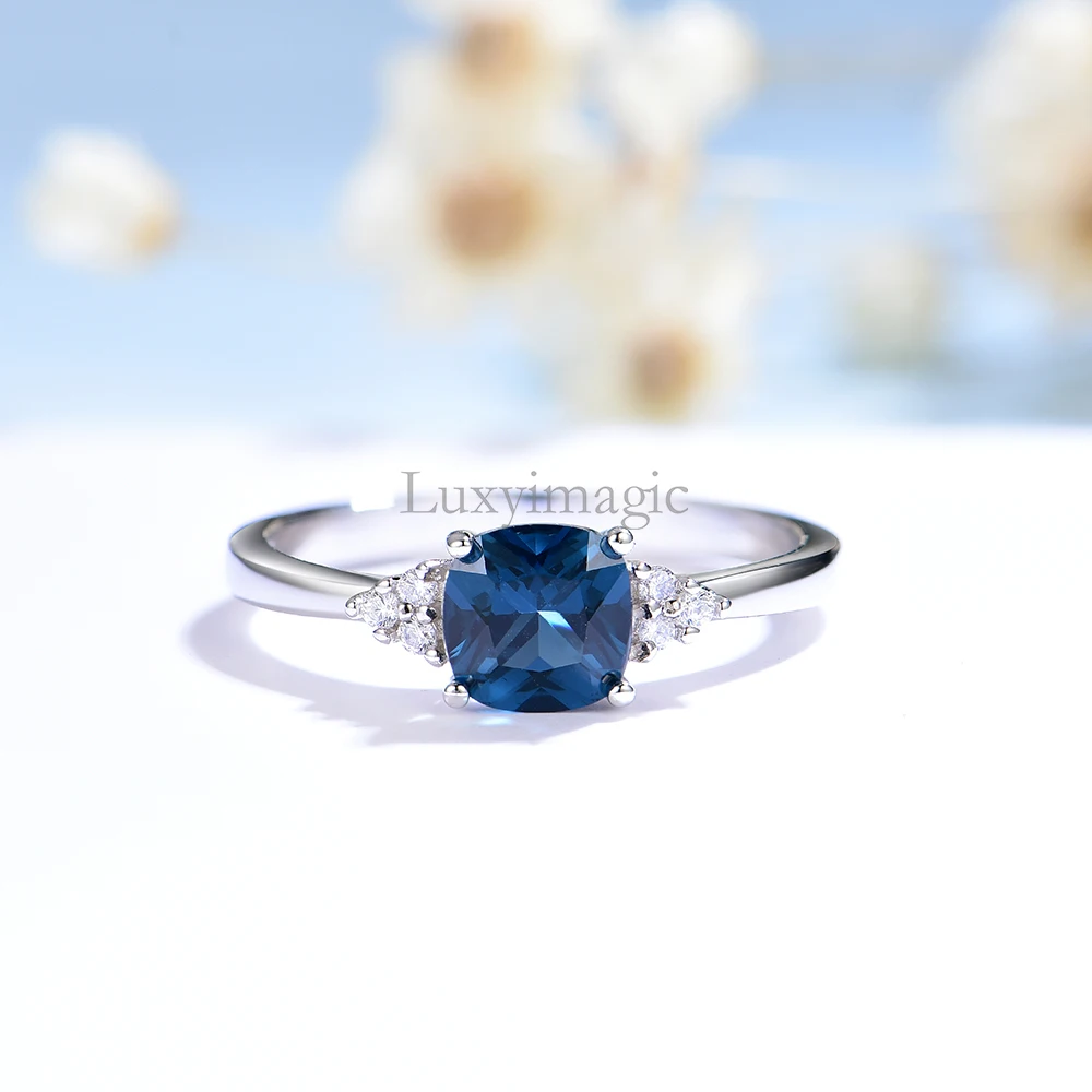 Luxyimagic Nano London Blue Topaz Rings for Women Silver 925 Luxury Jewelry Gemstones Birthstone Wedding Engagement Gift for Her