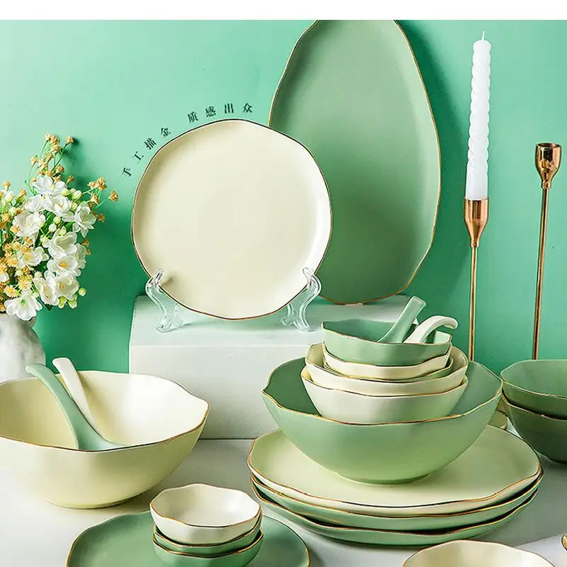 Nordic Style Dishes Set Luxury Household High-grade Ceramic Tableware and Chopsticks Combination Main Course Plate