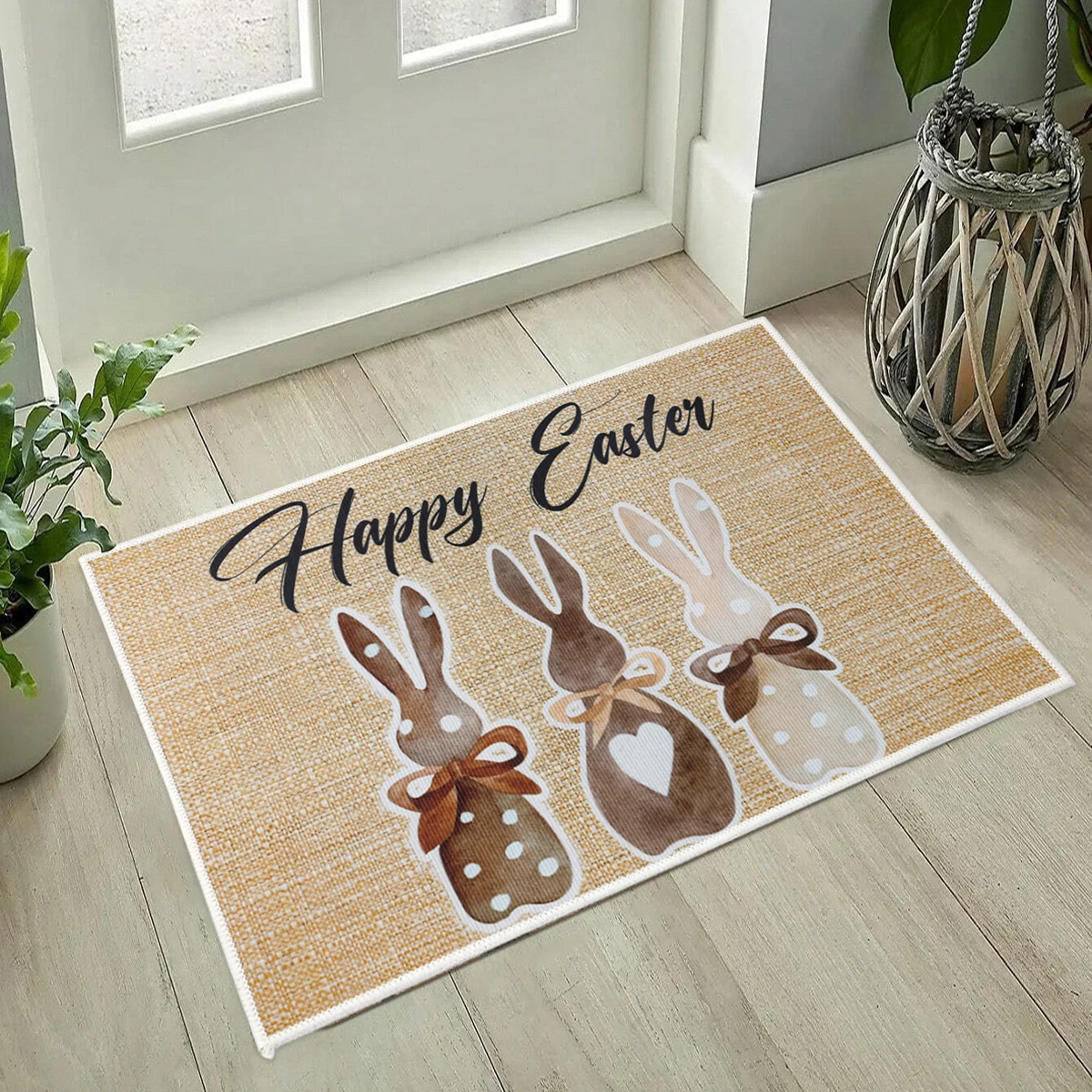 Spring Easter Doormat Happy Easter Cute Rabbit Egg Print Outdoor Entrance Bathroom Carpet Floor Mat Easter Home Decoration