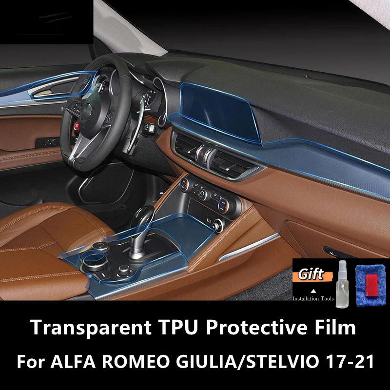 For ALFA ROMEO GIULIA/STELVIO 17-21 Car Interior Center Console Transparent TPU Protective Film Anti-scratch Accessories Refit