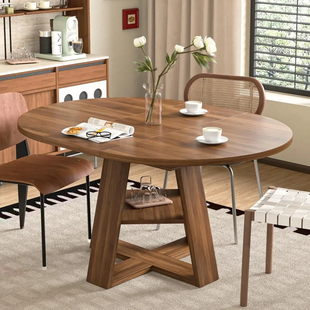 

43.3in-59in Extendable Round Dining Table for 4-8,Modern Kitchen Oval Dining Table with Removable Leaves Space Saving