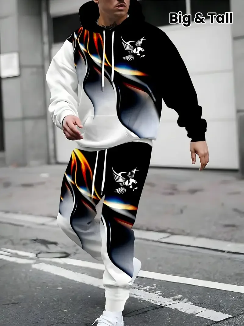 

Men's 3D Gradient Eagle Print Hoodies Pants 2-Piece Casual Hooded Sweatshirt Joggers Set Outdoor Athletic Suits Tracksuit Outfit