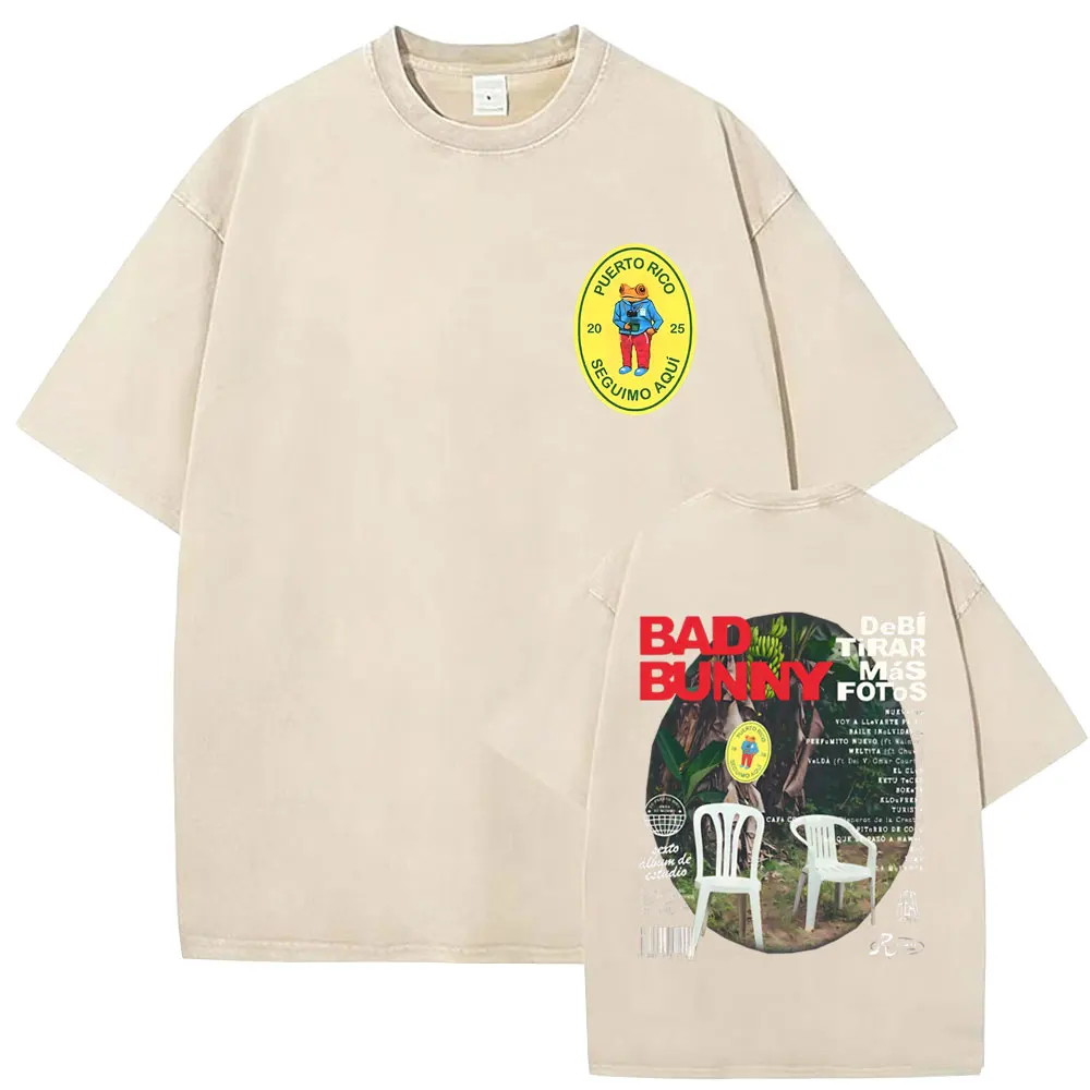 

Washed Vintage Rapper Bad Bunny Debi Tirar Mas Fotos DTMF Graphic T-shirts Men Women Hip Hop Fashion Khaki Oversized T Shirts