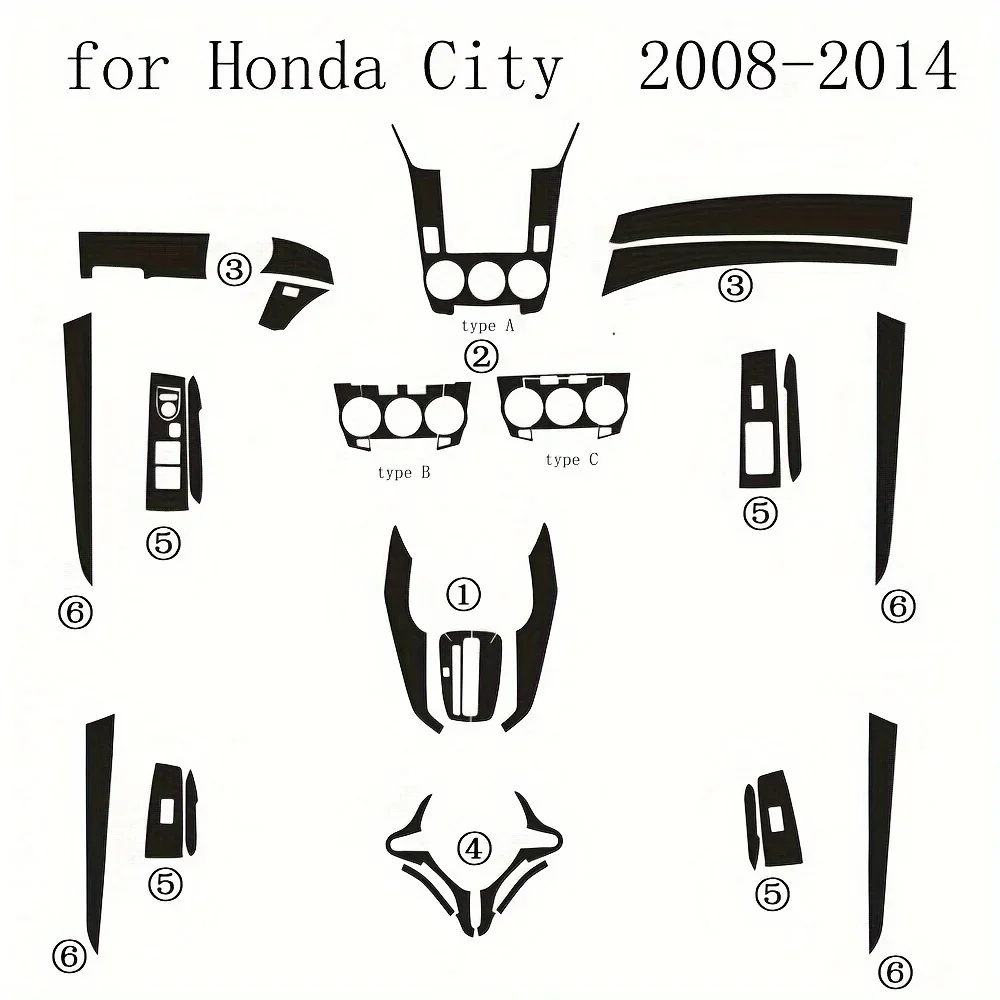 Carbon Fiber Interior Sticker Set For Honda City 2008-2014 Center Console Gear Shift Dashboard Door Handle Decorative Film
