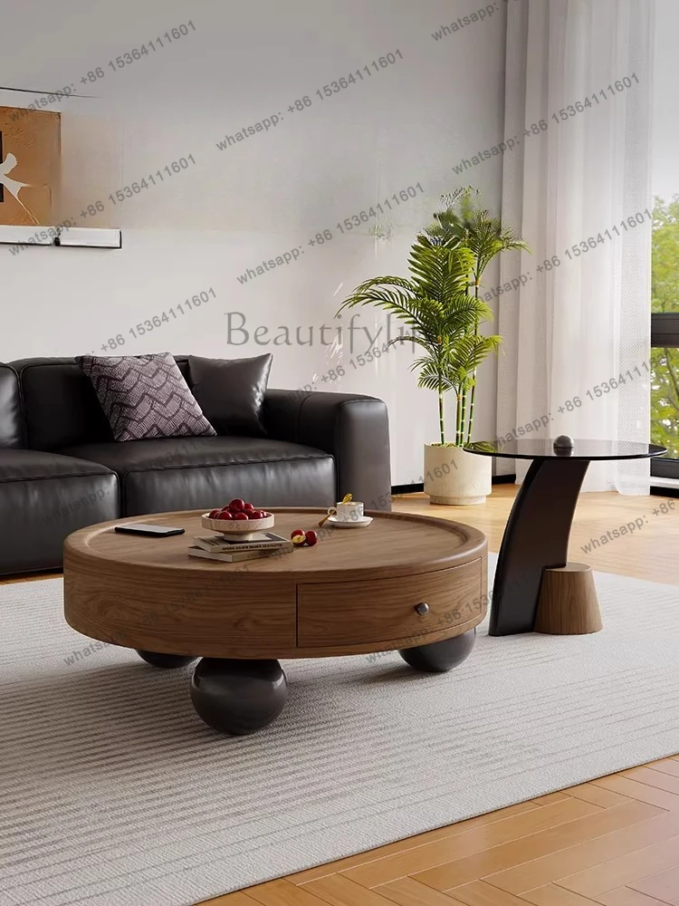 

Medieval style round coffee table small apartment living room home retro tea table