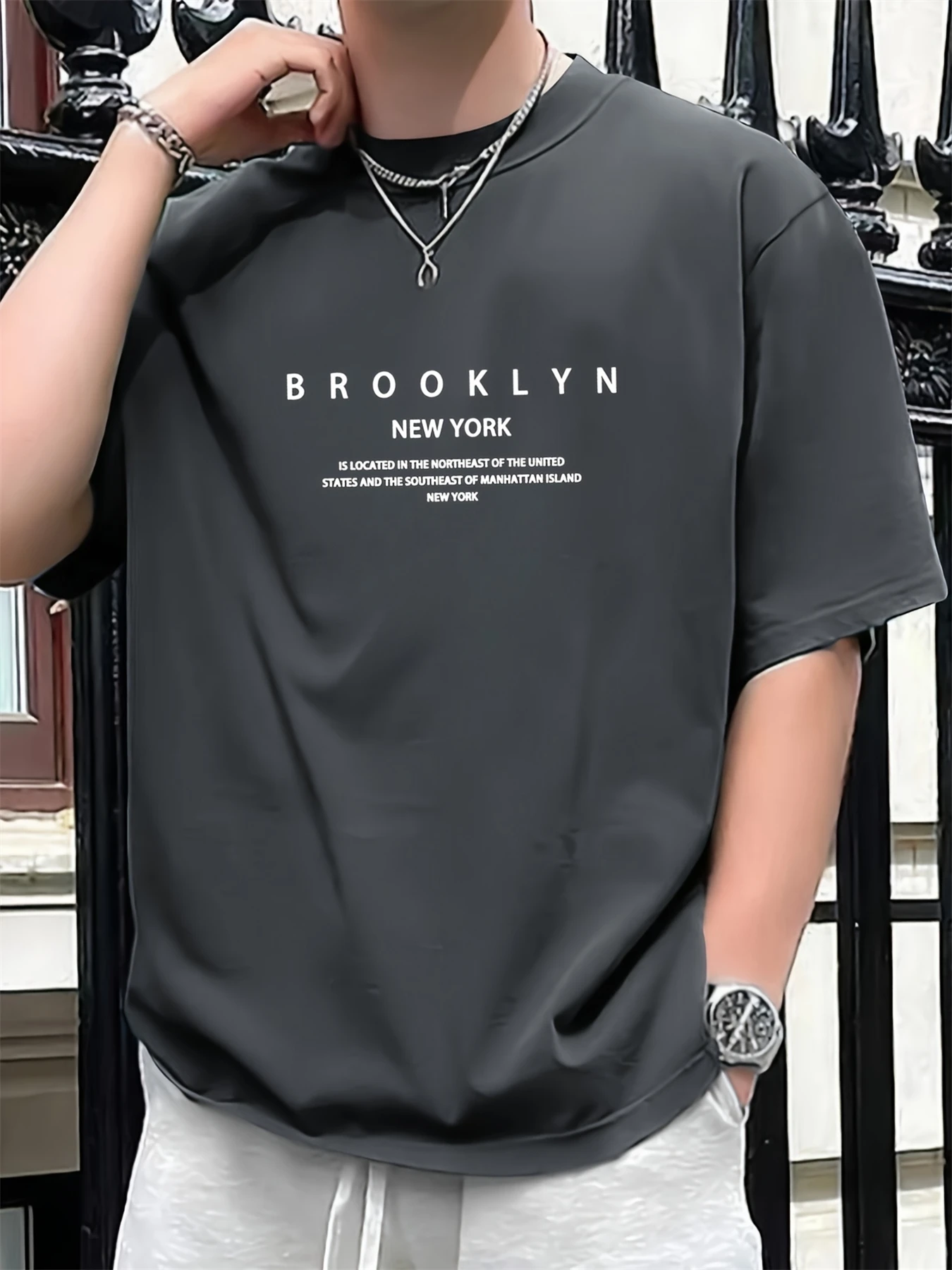 

2025 new model Men's Summer 100 Cotton Fashionable Casual Loose LargeLetter Pattern Printed Round Neck Short Sleeve T-shirt