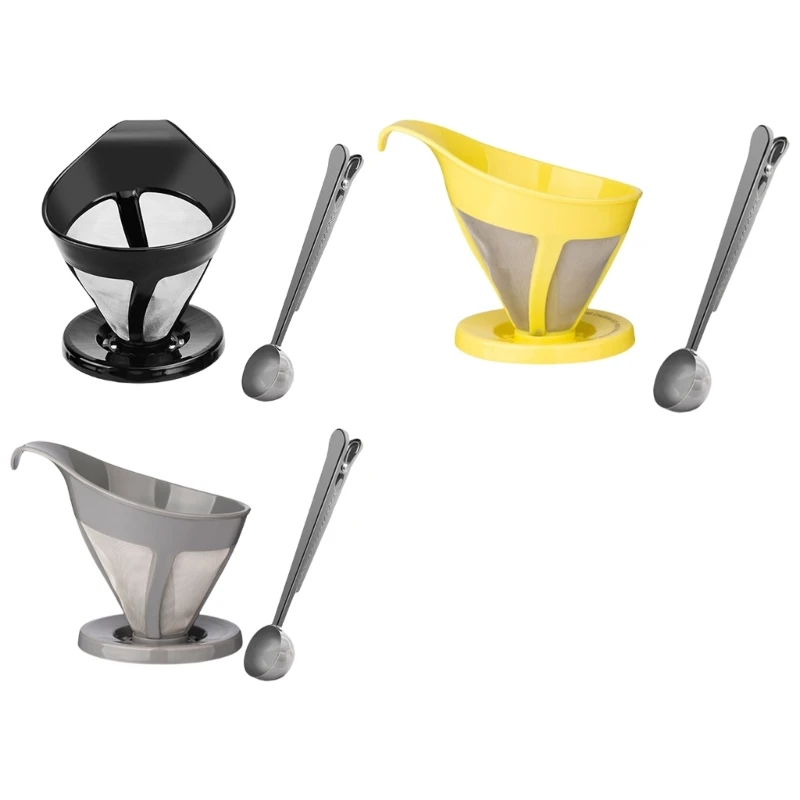 Stainless Steel Coffee Filter Meshs Funnel with Measuring Spoon Coffee Strainer Brewing Coffee Tool for Brewing Coffee