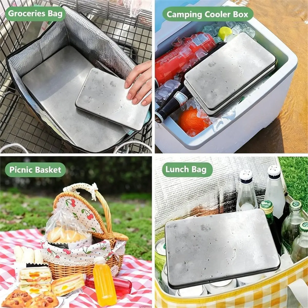 L70A Stainless Steel Ice Packs for Camping, Picnic Basket & Outdoor Cooler Box, Reusable Freezer Packs