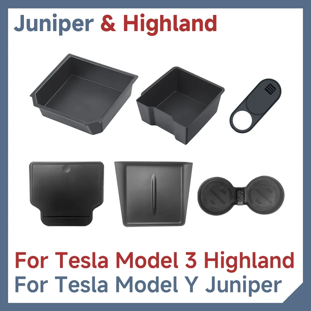 Für Tesla Modell Y Juniper Modell 3 Highland Zubehör Lagerung Box Center Konsole Tabletts Tasse Halter Für Tesla Modell 3 Y 2025 2026