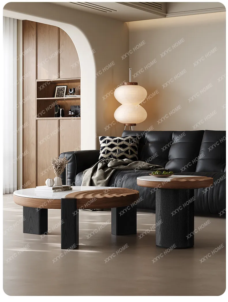 coffee table combination medium and ancient style light luxury high-end furniture living room household round small apartment