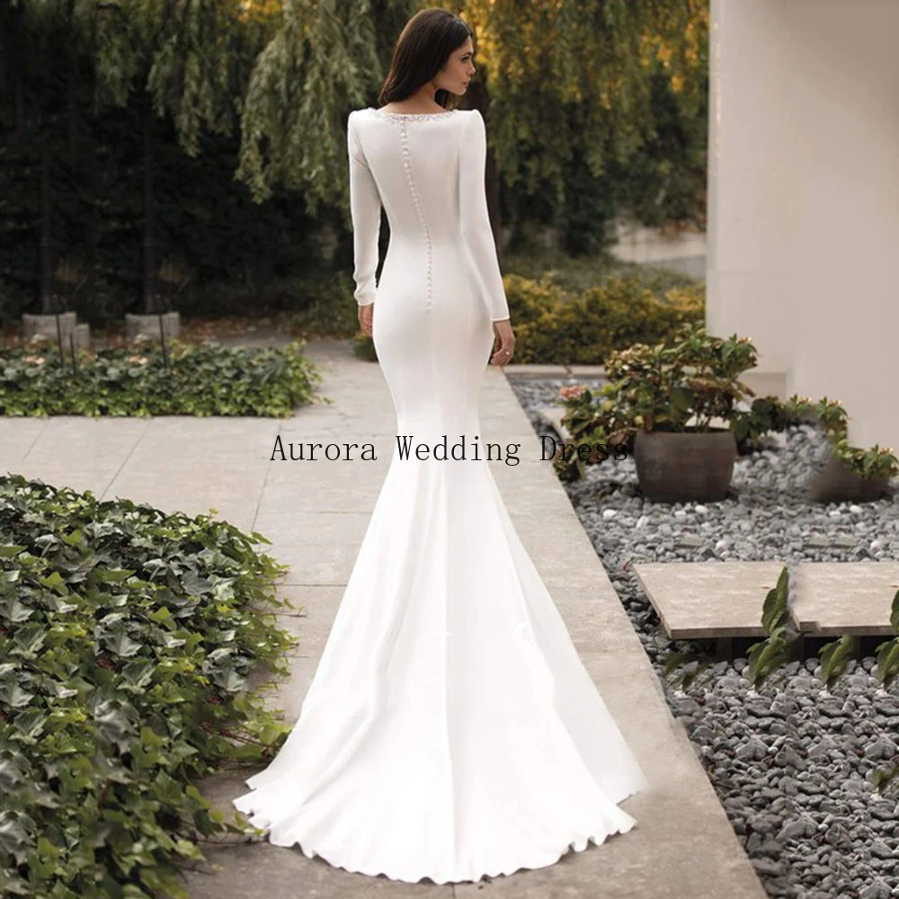 Classic Deep V-Neck Wedding Dress Button Vintage Long Sleeves Mermaid Bridal Gowns Back Button Vestido De Noiva 2024