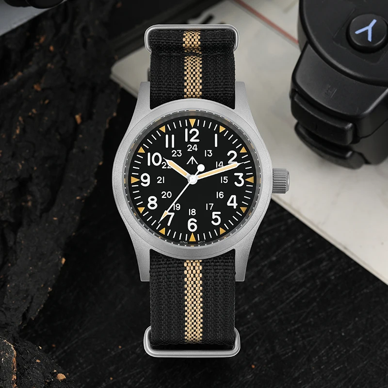 

Militado ML05 38 мм винтажные часы VH31 кварцевые полевые часы с куполообразным сапфировым стеклом и прозрачным AR-покрытием наручные часы