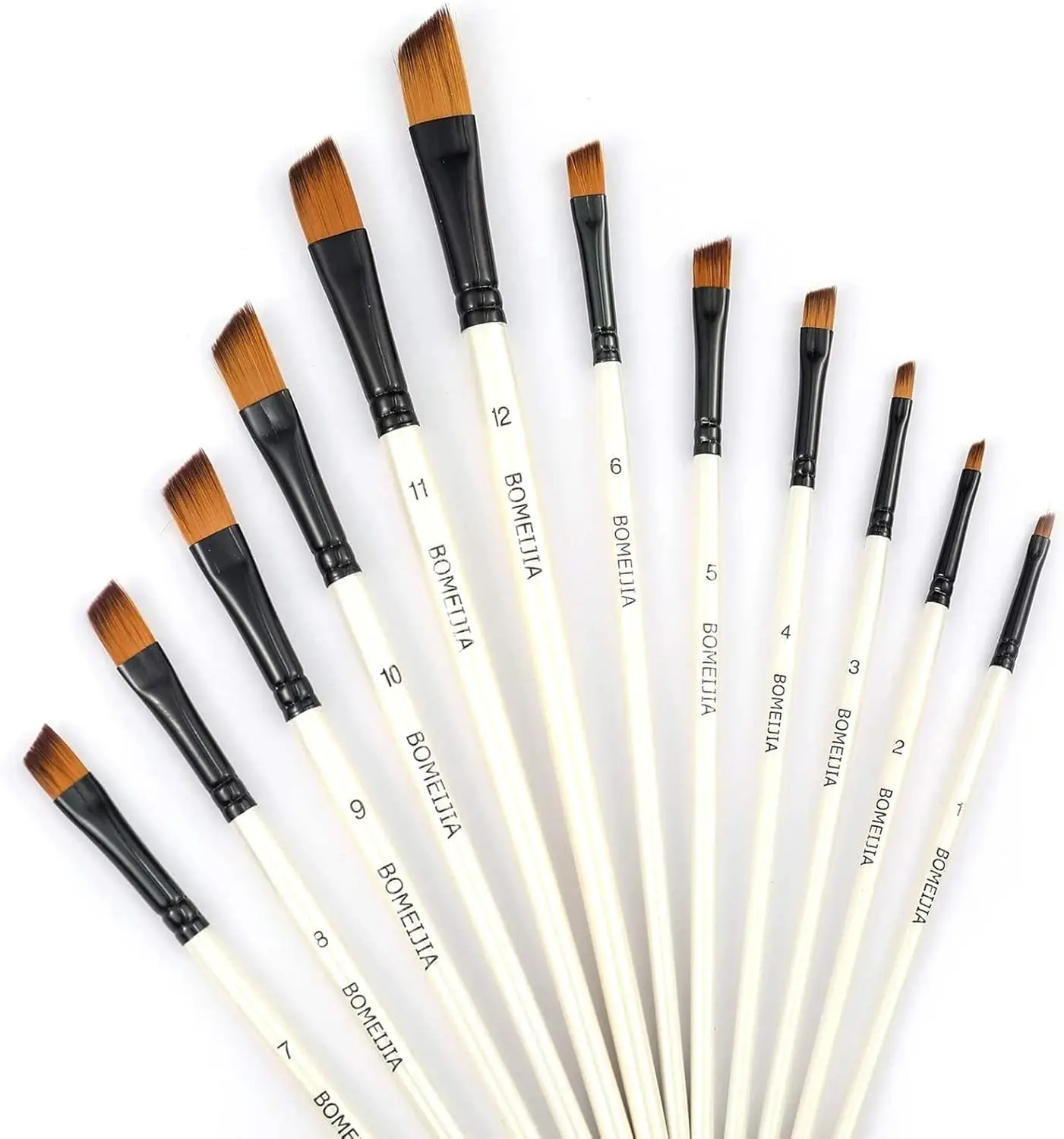 

Angled Paint Brushes Set - Nylon Hair for Watercolor Acrylic Gouache Oil Tempera, 12pcs Pearl White