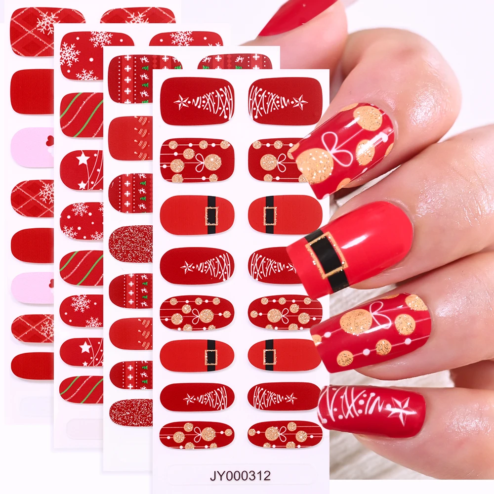 16 puntas autoadhesivas con purpurina navideña, pegatina para esmalte de uñas con copos de nieve, pegatinas de envoltura completa para árbol de Navidad, deslizador de manicura de Año Nuevo