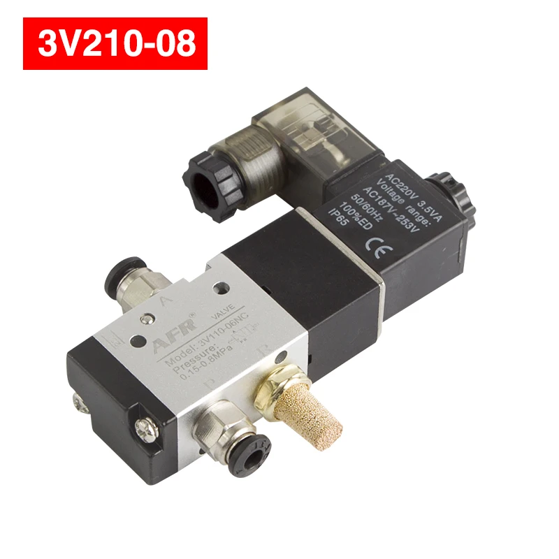 3V110-06 NO NC Solenoid Valve 3 Way Pneumatic Air Control Valve Electric Gas Magnetic Valve Alumium Body DC12V 24V AC 110V 220V