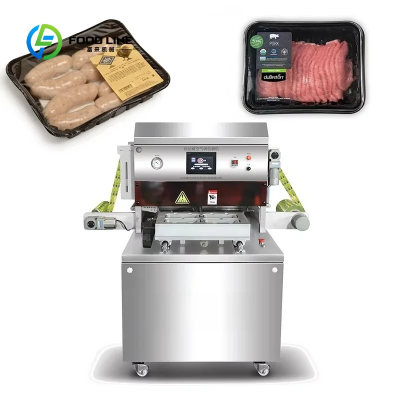 customized commercial vacuum skin tray sealing machine easy maintenance for meat seafood food processing