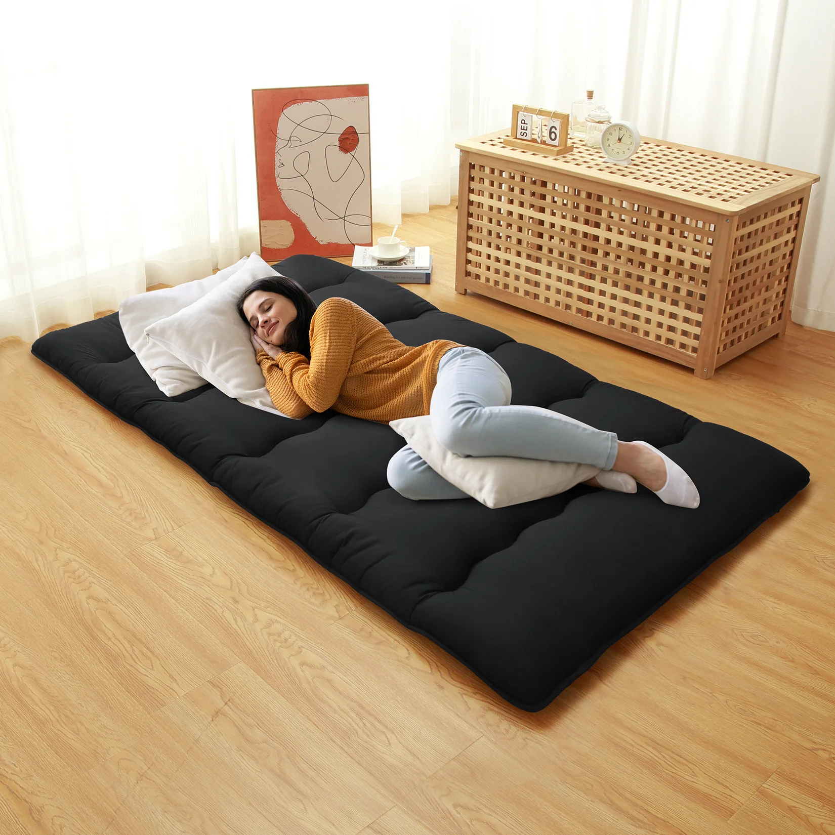 Japanese Floor Mattress Futon Mattress,3 '' Thicken Daybed Futon Roll Up,Portable & Foldable Tatami Mat for Sofa Lounger Camping